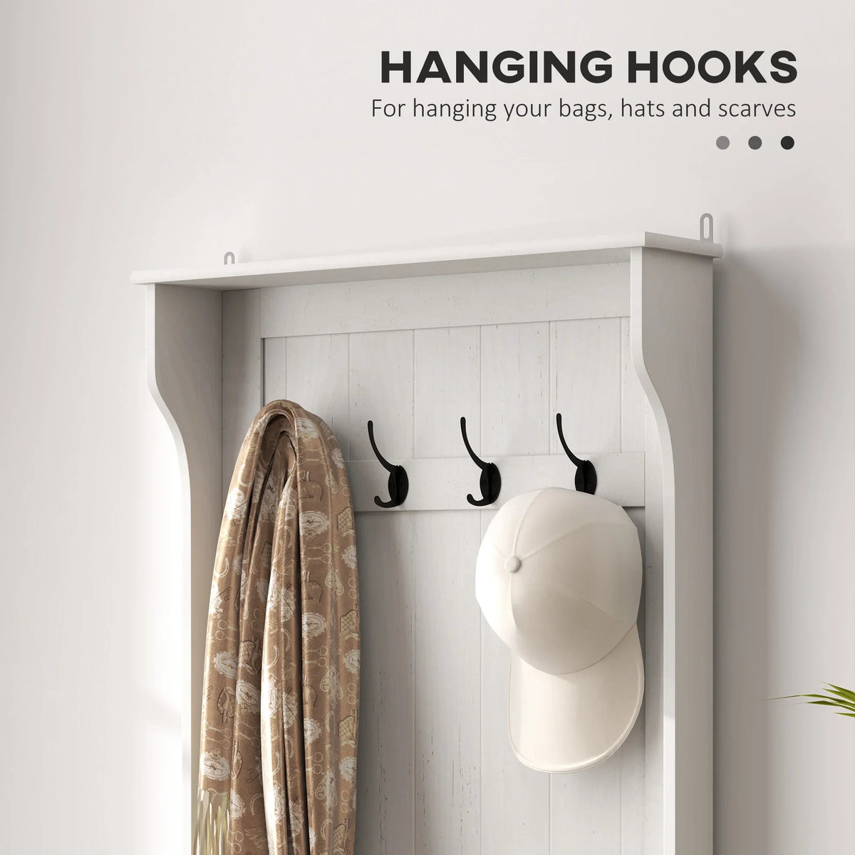 Entryway Hall Tree with Bench, Coat Hooks and Shoe Storage, MDF Wood Frame, Modern Home Organizer for Hallway or Mudroom - product view 5