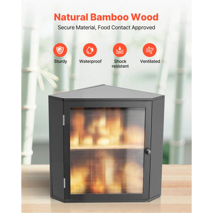 Corner Bread Box, Double-Layer Bamboo Storage Container with Adjustable Divider and Acrylic Wavy Door - product view 6