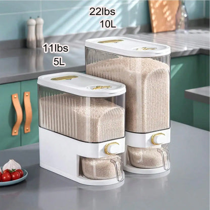 Rice Storage Container, Airtight Grain Dispenser with One-Touch Button and Measuring Cup, Acrylic Pantry Organizer - product view 1