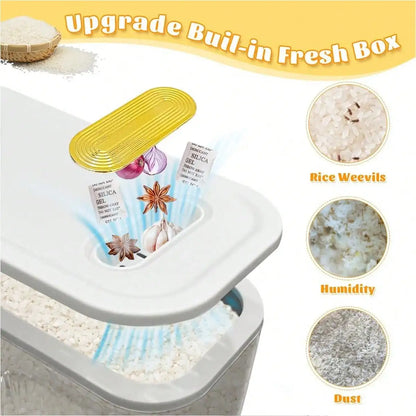 Rice Storage Container, Airtight Grain Dispenser with One-Touch Button and Measuring Cup, Acrylic Pantry Organizer - product view 5