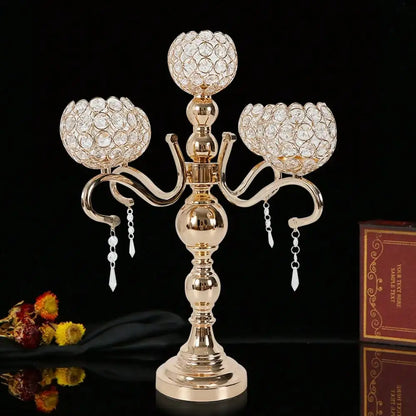 Gold-Plated 5-Arm Crystal Tabletop Candle Holder, Iron, Glass and Acrylic Candelabra with Round Base - product view 5