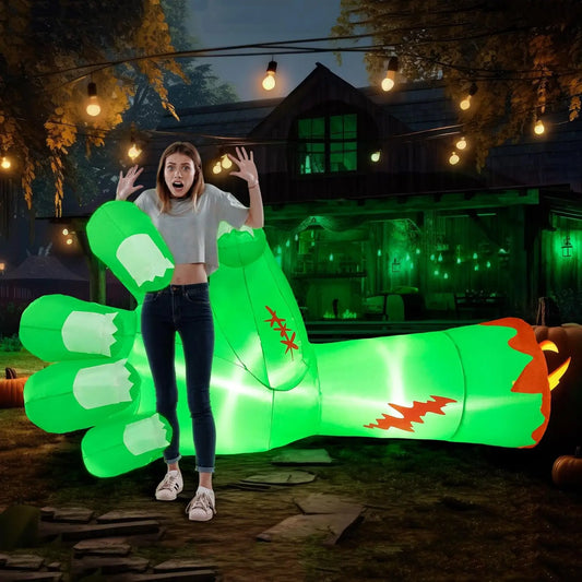 9 ft Giant Zombie Arm Halloween Inflatable with Built-In LEDs, Green Outdoor Yard Decoration for Haunted Parties - product view 1