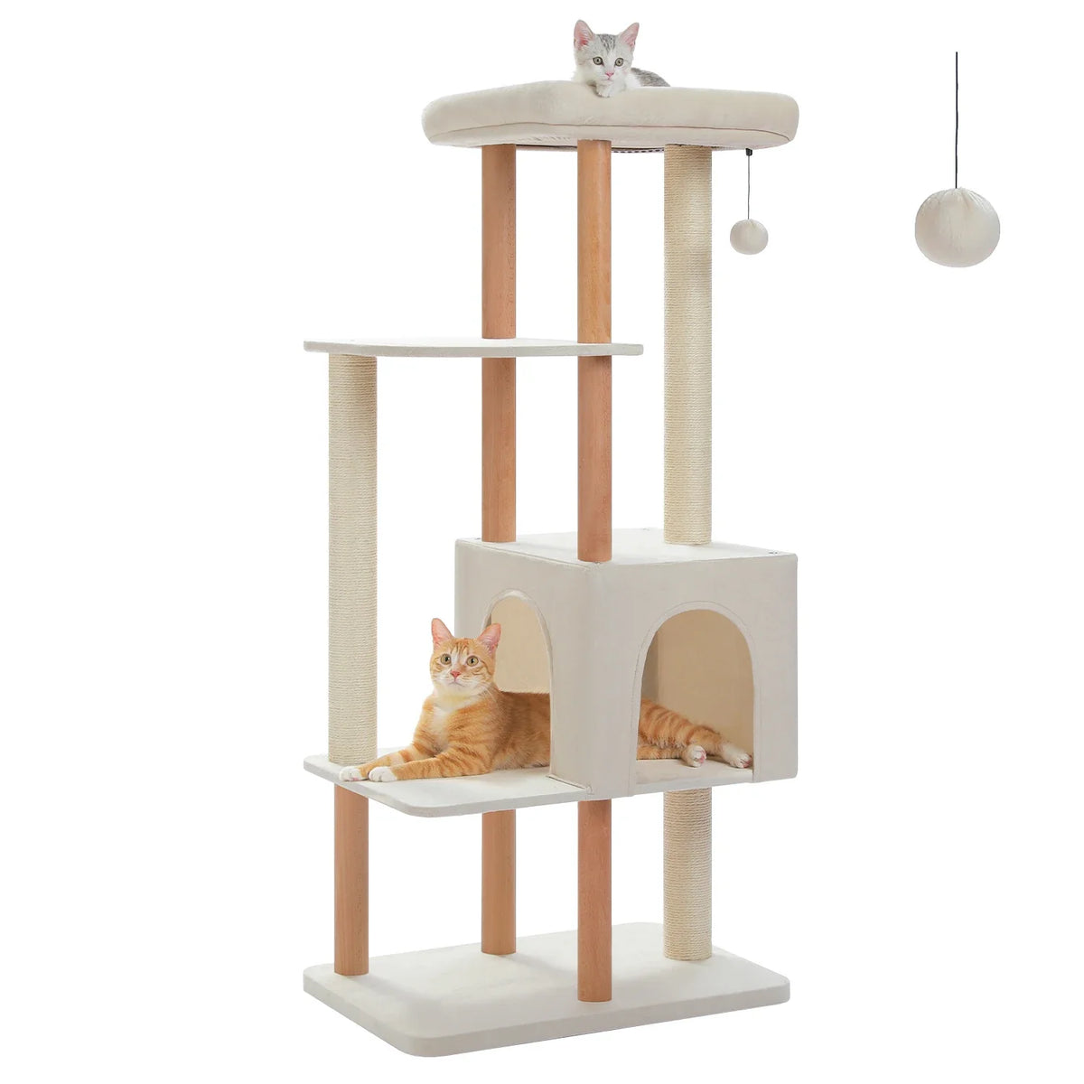 Large Wooden Cat Tree, 4-Tier Condo with Sisal Scratching Posts, Top Perch and Removable Cover for Indoor Cats - product view 1
