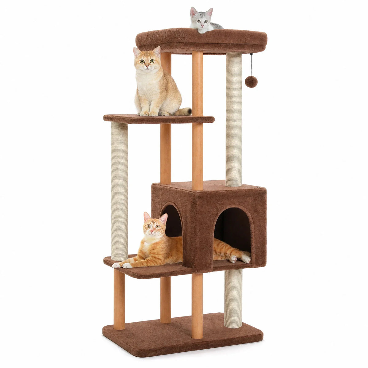 Large Wooden Cat Tree, 4-Tier Condo with Sisal Scratching Posts, Top Perch and Removable Cover for Indoor Cats - product view 2