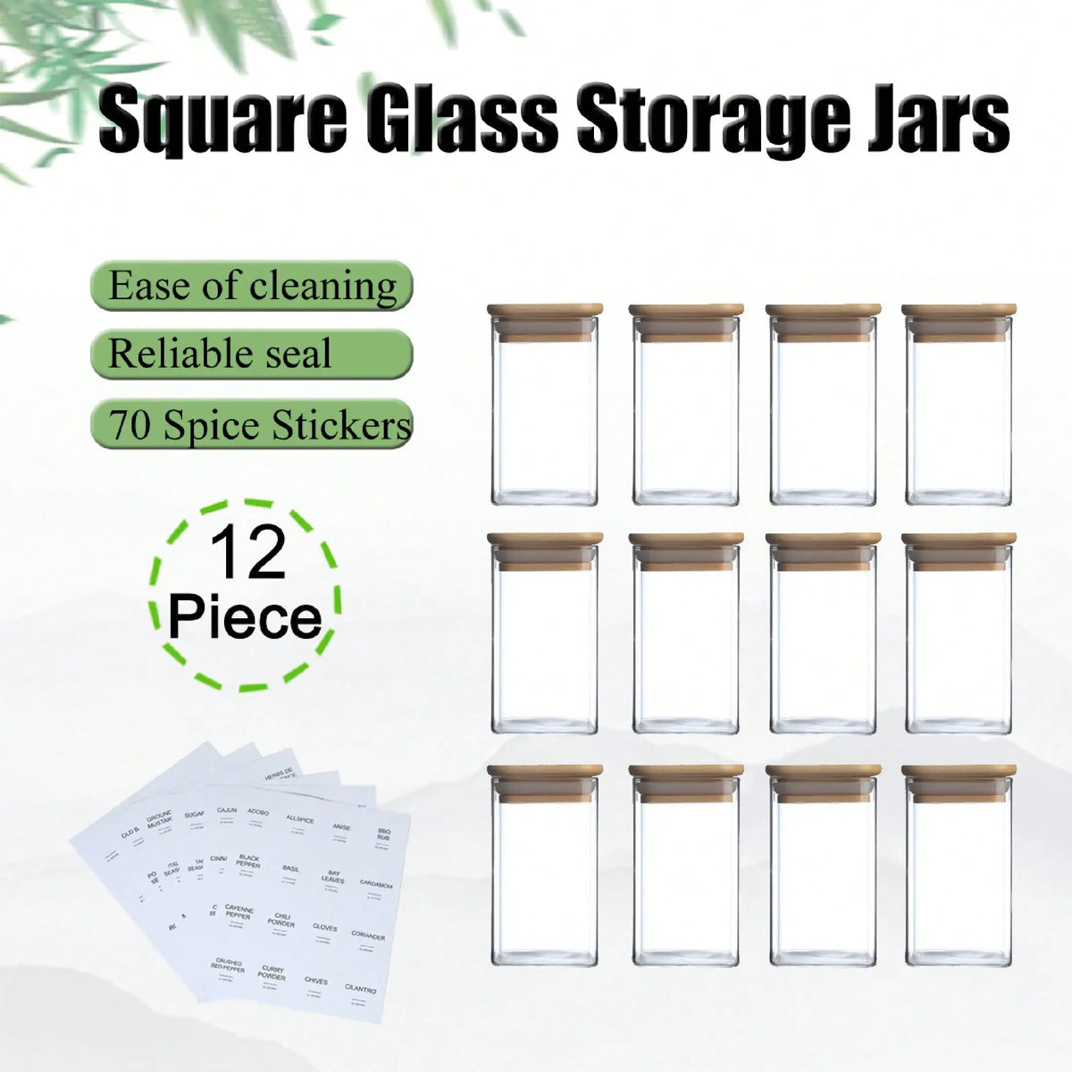 12-Pack Food Storage Containers, Transparent Square or Round Options for Spice, Flour, Sugar and Pantry Storage - product view 6