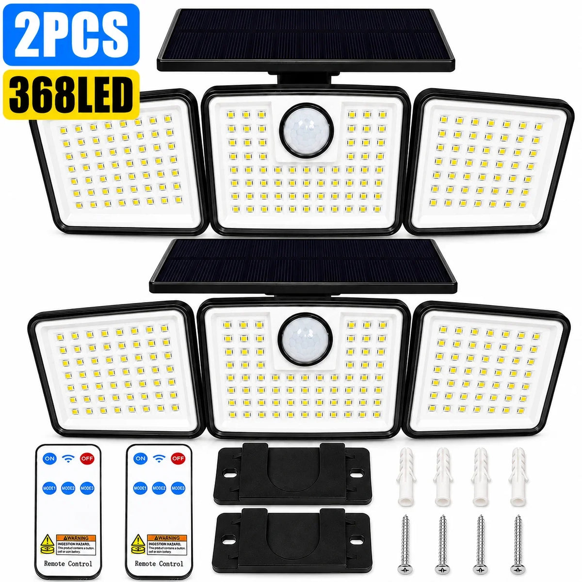 368LED Solar Outdoor Floodlight, Triple-Head Motion Sensor Security Light with Remote Control for Porch, Patio and Garden - product view 1
