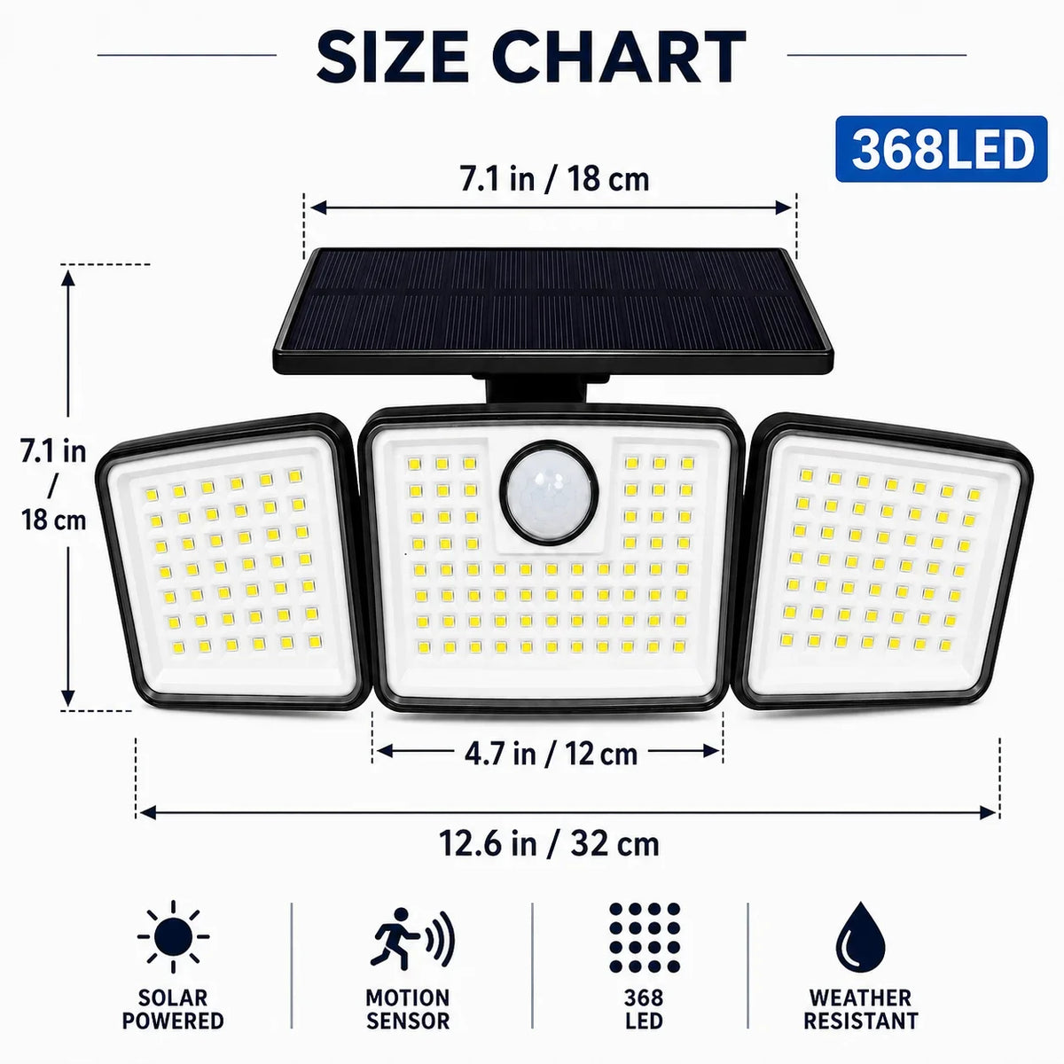 368LED Solar Outdoor Floodlight, Triple-Head Motion Sensor Security Light with Remote Control for Porch, Patio and Garden - product view 3
