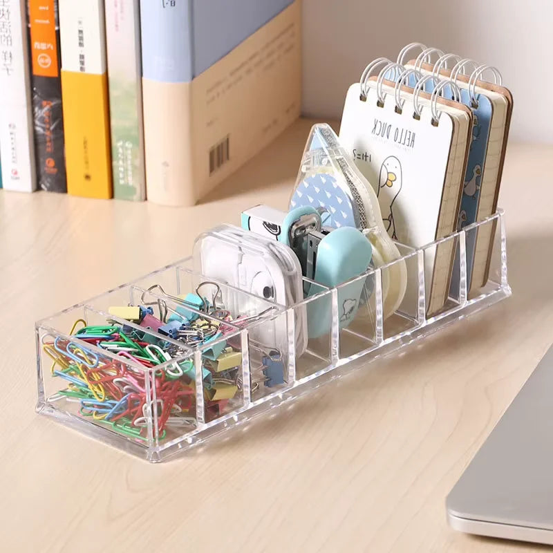 8-Grid Cable Storage Box, Transparent PP Desktop Organizer with Cover, Compact Charger and Accessory Holder - product view 2