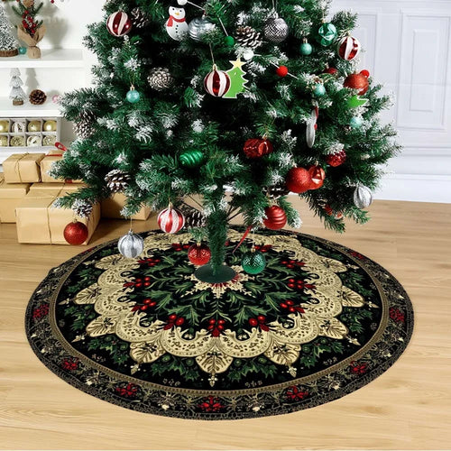 Christmas Tree Skirt, Cloth Mandala Tree Base Mat, Reusable Holiday Floor Decor with Seven Diameter Options - product view 1