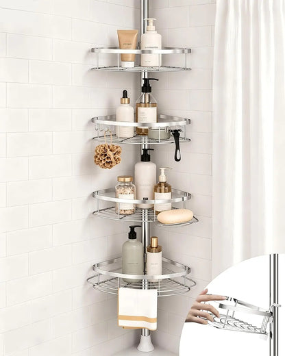 Adjustable Corner Shower Caddy, Rust-Resistant Tension Pole Organizer with Four Shelves for Shampoo and Bathroom Accessories - product view 1