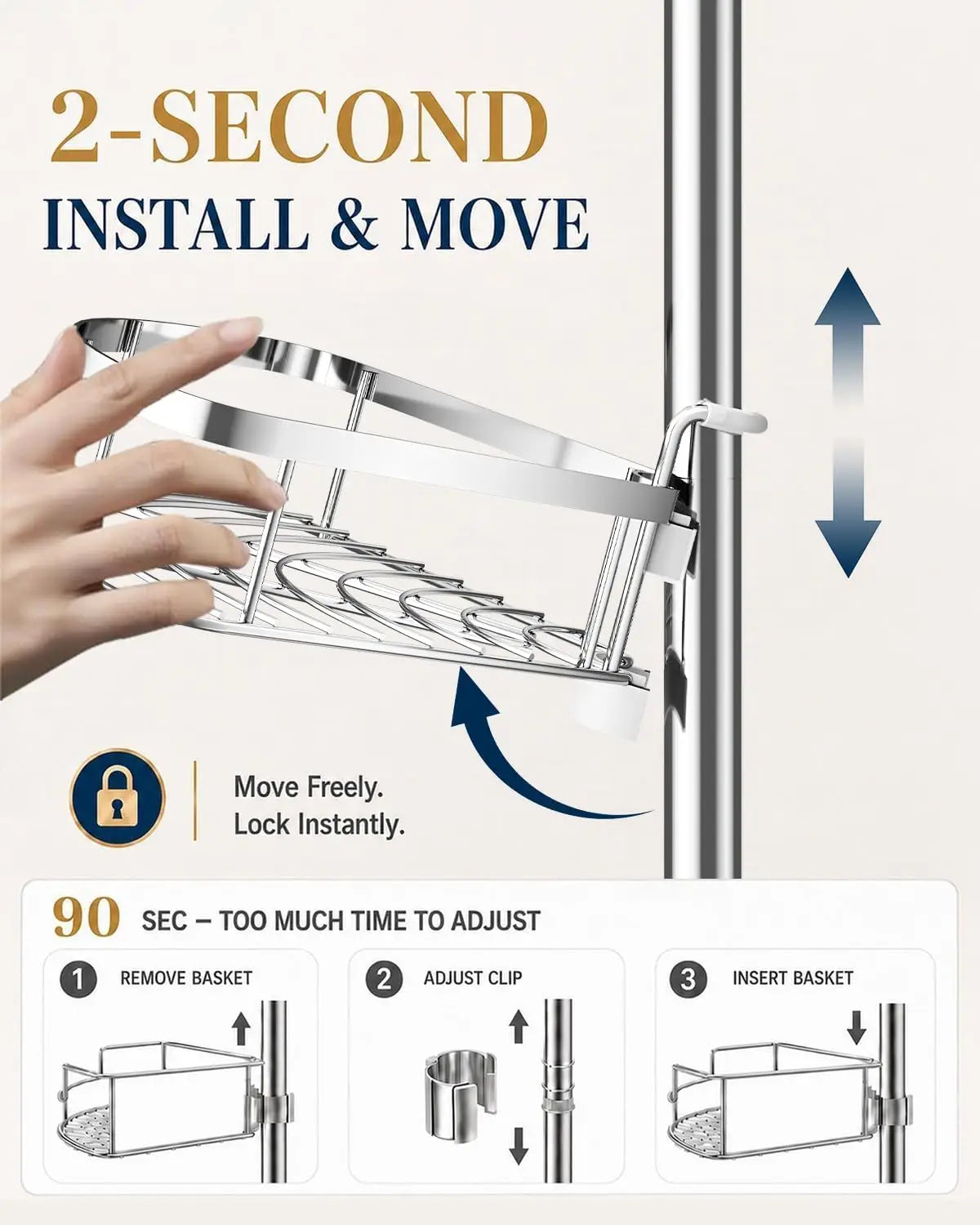Adjustable Corner Shower Caddy, Rust-Resistant Tension Pole Organizer with Four Shelves for Shampoo and Bathroom Accessories - product view 2