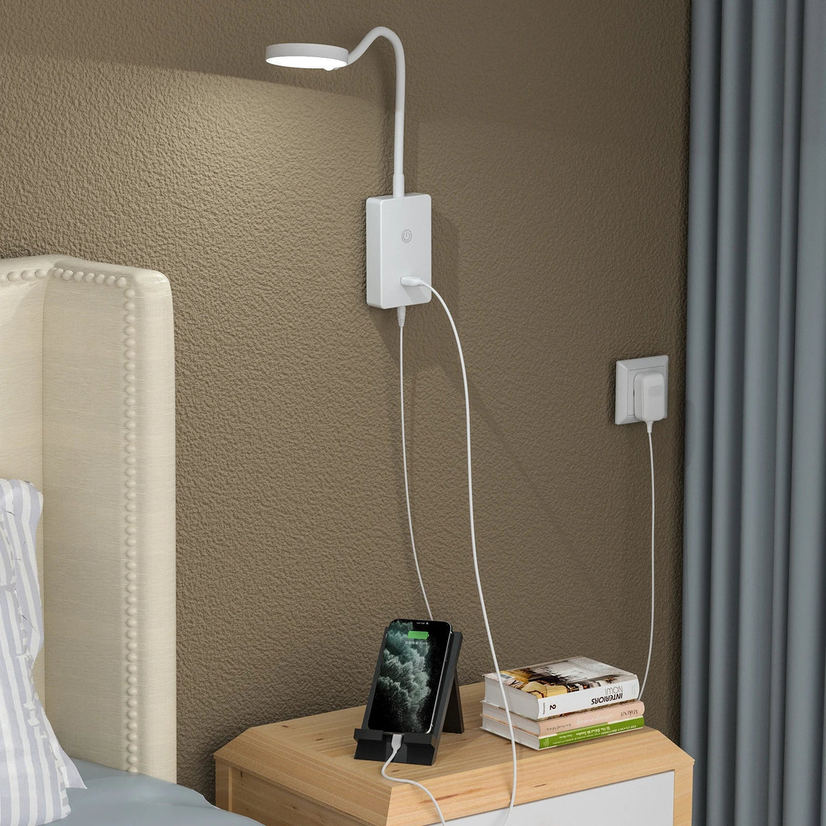 Touch-Controlled Bedside Wall Lamp, Dimmable LED Reading Light, 4 Brightness Levels, 500lm, USB Charging Port - product view 3