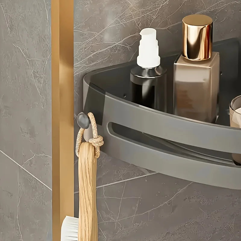 2-Piece Corner Shower Shelf Set with Adhesive Patches and Double Hooks, Wall Bathroom Storage for Shampoo - product view 4