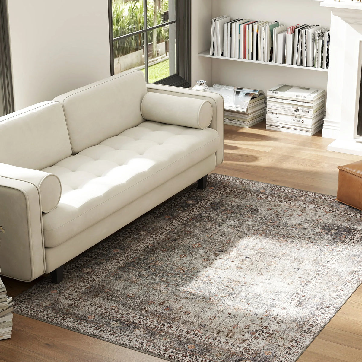 Boho Floral Area Rug, Machine-Made 100% Polyester Rectangle with Rubber Backing for Living Room and Bedroom Décor - product view 1