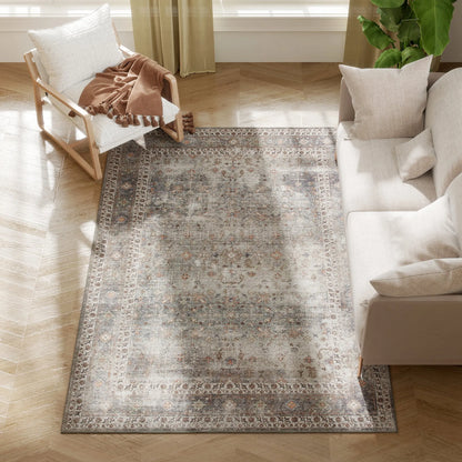 Boho Floral Area Rug, Machine-Made 100% Polyester Rectangle with Rubber Backing for Living Room and Bedroom Décor - product view 2