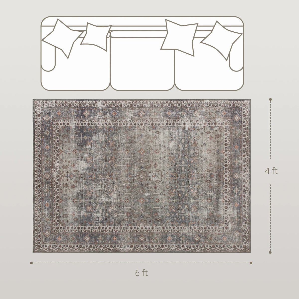 Boho Floral Area Rug, Machine-Made 100% Polyester Rectangle with Rubber Backing for Living Room and Bedroom Décor - product view 3