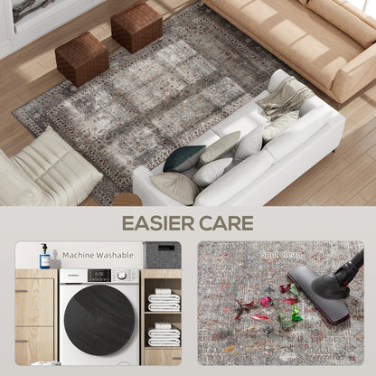 Boho Floral Area Rug, Machine-Made 100% Polyester Rectangle with Rubber Backing for Living Room and Bedroom Décor - product view 5
