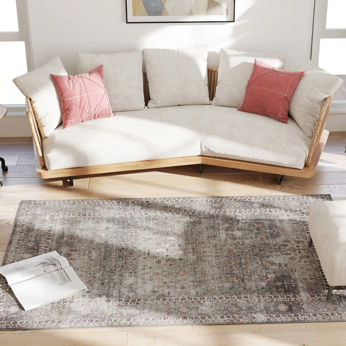 Boho Floral Area Rug, Machine-Made 100% Polyester Rectangle with Rubber Backing for Living Room and Bedroom Décor - product view 6
