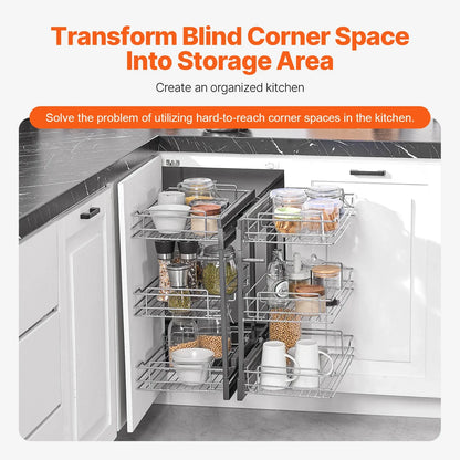 Pull-Out Cabinet Organizer, Stainless Steel Kitchen Storage, Self-Contained Installation, 2-Layer or 3-Layer Options - product view 3