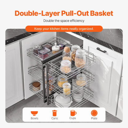 Pull-Out Cabinet Organizer, Stainless Steel Kitchen Storage, Self-Contained Installation, 2-Layer or 3-Layer Options - product view 4