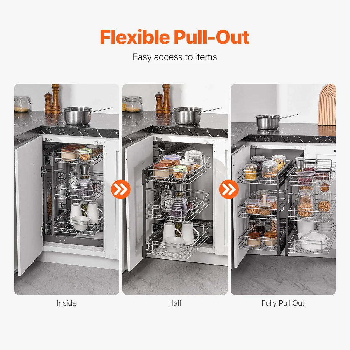 Pull-Out Cabinet Organizer, Stainless Steel Kitchen Storage, Self-Contained Installation, 2-Layer or 3-Layer Options - product view 5