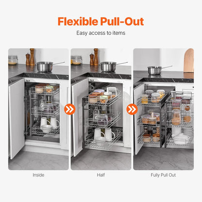 Pull-Out Cabinet Organizer, Stainless Steel Kitchen Storage, Self-Contained Installation, 2-Layer or 3-Layer Options - product view 5