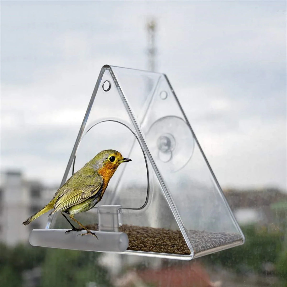 Window Bird Feeder, Clear Acrylic Hanging Feeder with Strong Suction Cup Mount for Garden, Yard and Patio - product view 2