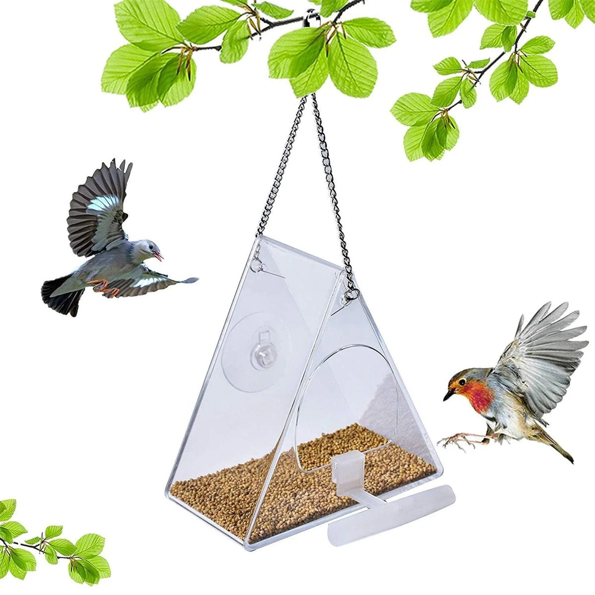 Window Bird Feeder, Clear Acrylic Hanging Feeder with Strong Suction Cup Mount for Garden, Yard and Patio - product view 3