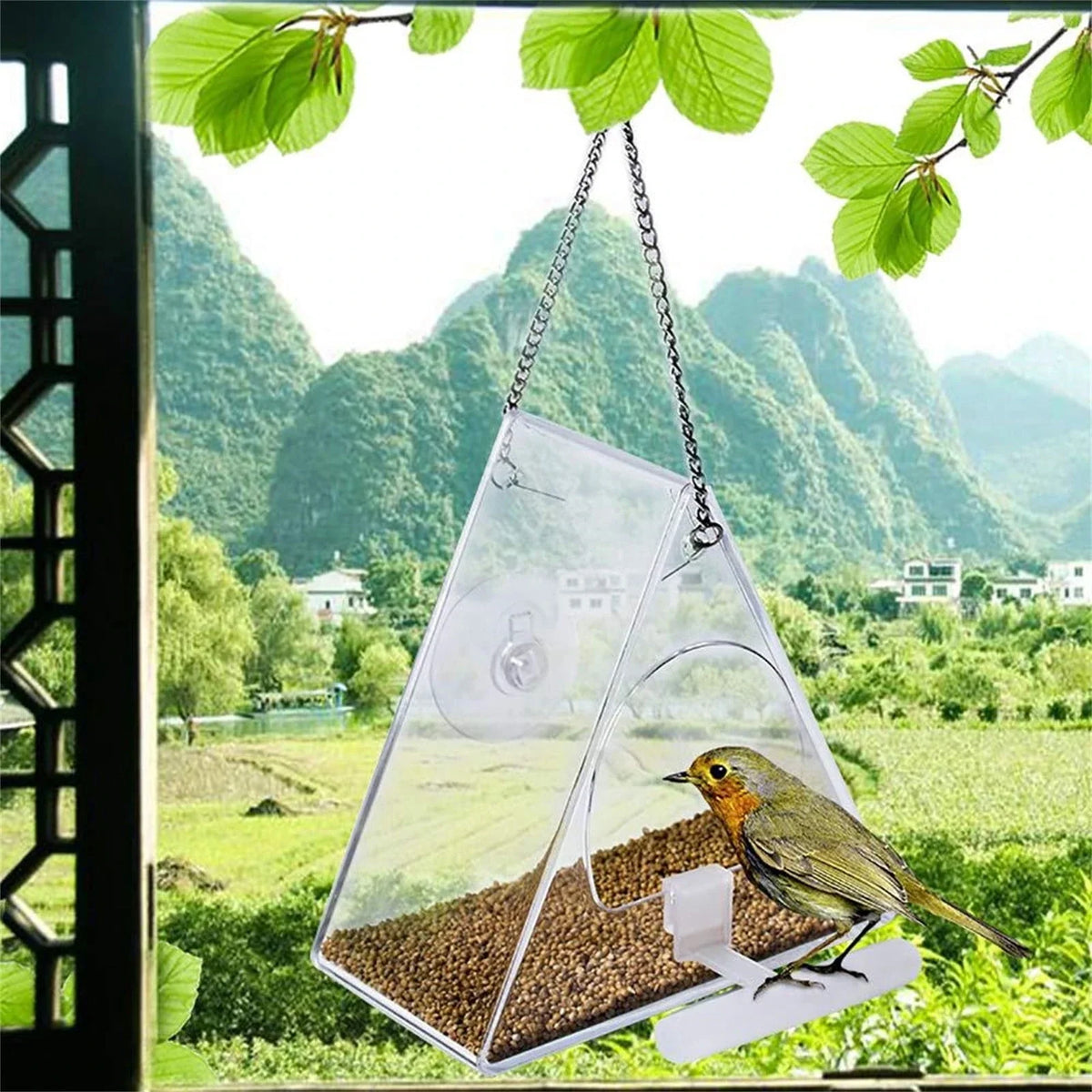 Window Bird Feeder, Clear Acrylic Hanging Feeder with Strong Suction Cup Mount for Garden, Yard and Patio - product view 4