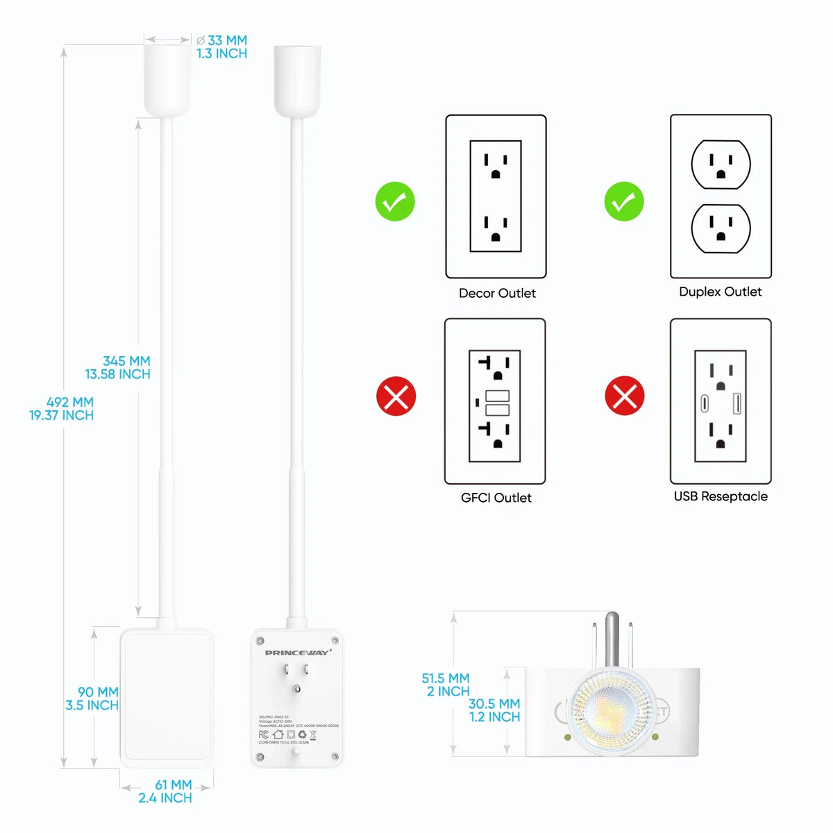 Plug-In LED Wall Sconce, Touch Dimmable Reading Light, 4 Brightness Levels, 3 Color Temperatures, 4W - product view 4