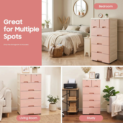 Pink Drawer Organizer Cabinet, Rolling Plastic Storage Unit with Wheels, Lockable Drawers, 25 kg Capacity, 50 × 35 × 102 cm - product view 6
