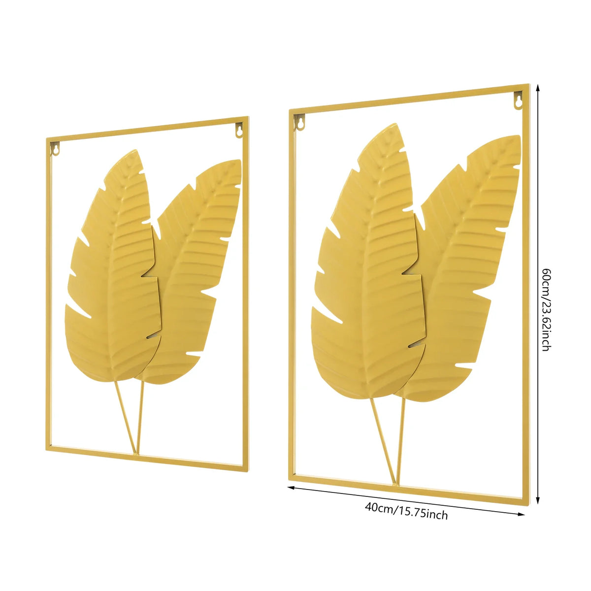 Set of 2 Gold Begonia Leaf Wall Sculptures, Iron Rectangular Relief Art, 41 × 61 cm Indoor Hanging Décor - product view 4
