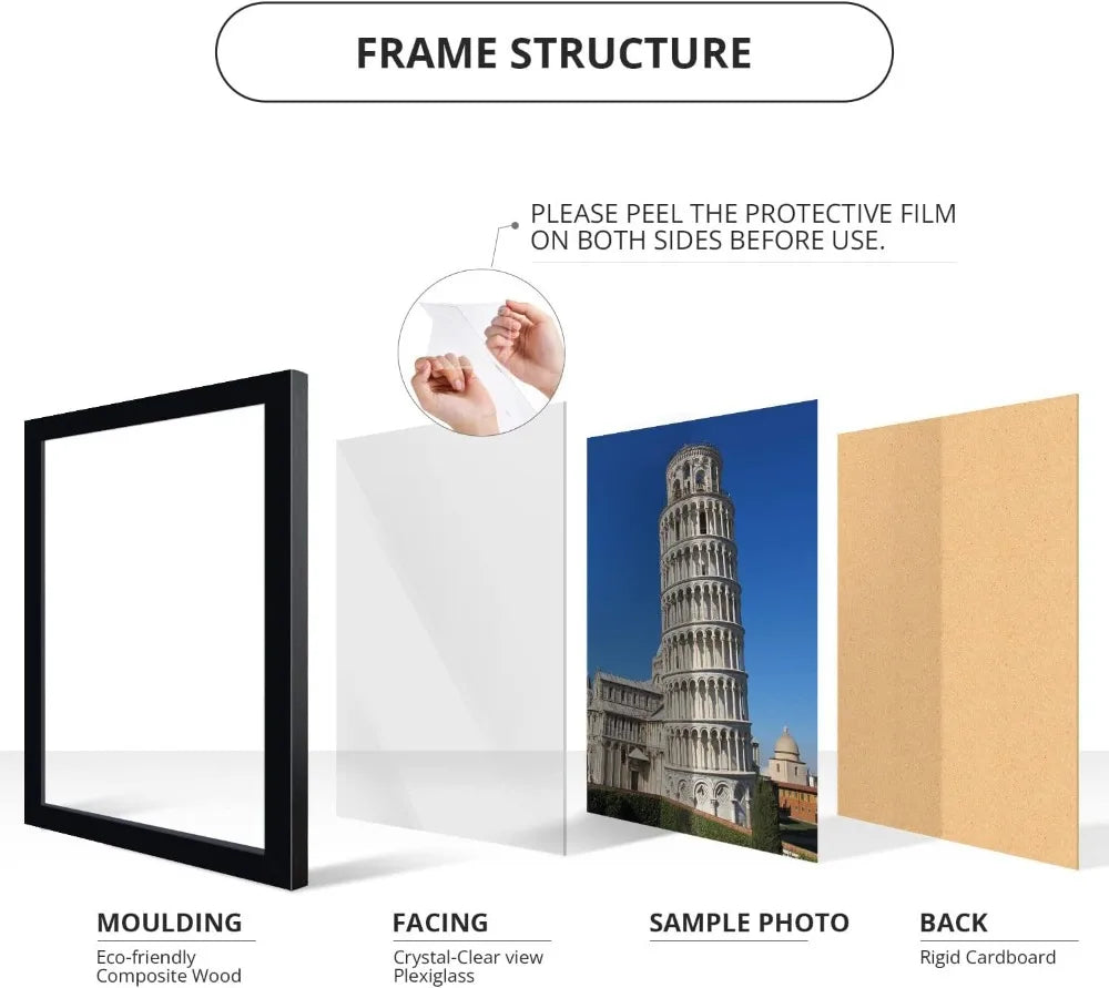 Set of 4 Gallery Picture Frames, 16 x 27 Inch Black Bamboo Wall Frames with Shatterproof Plexiglass, Vertical or Horizontal Hanging - product view 4