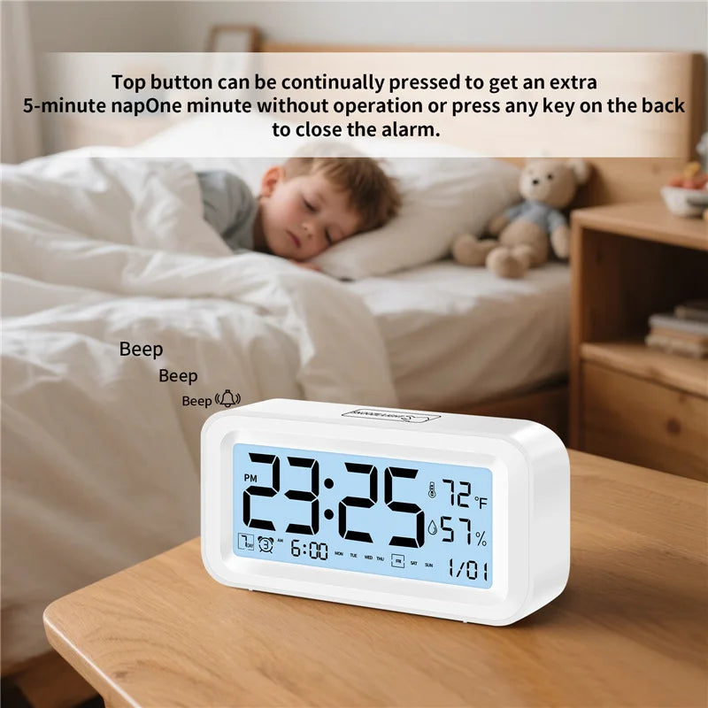 Digital LED Alarm Clock with Temperature and Humidity Display, Dual Alarm, Adjustable Brightness for Home or Office - product view 3