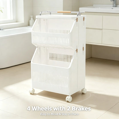 2-Tier Rolling Laundry Basket, Collapsible Clothes Hamper with 4 Wheels, 2 Brakes, PP Body and Narrow Design - product view 4