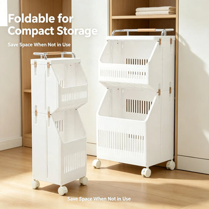 2-Tier Rolling Laundry Basket, Collapsible Clothes Hamper with 4 Wheels, 2 Brakes, PP Body and Narrow Design - product view 5