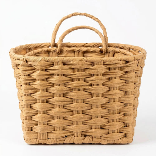Handwoven Water Hyacinth Hanging Baskets Set of 2, Woven Wall Storage and Decorative Entryway Flower Baskets - product view 1