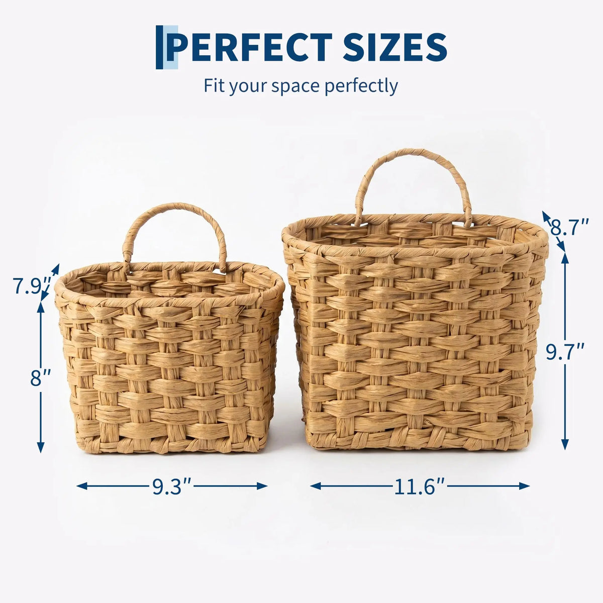 Handwoven Water Hyacinth Hanging Baskets Set of 2, Woven Wall Storage and Decorative Entryway Flower Baskets - product view 2