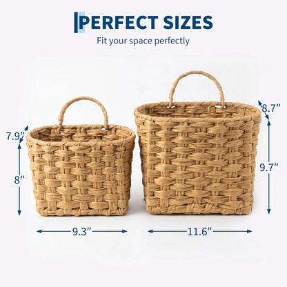 Handwoven Water Hyacinth Hanging Baskets Set of 2, Woven Wall Storage and Decorative Entryway Flower Baskets - product view 2