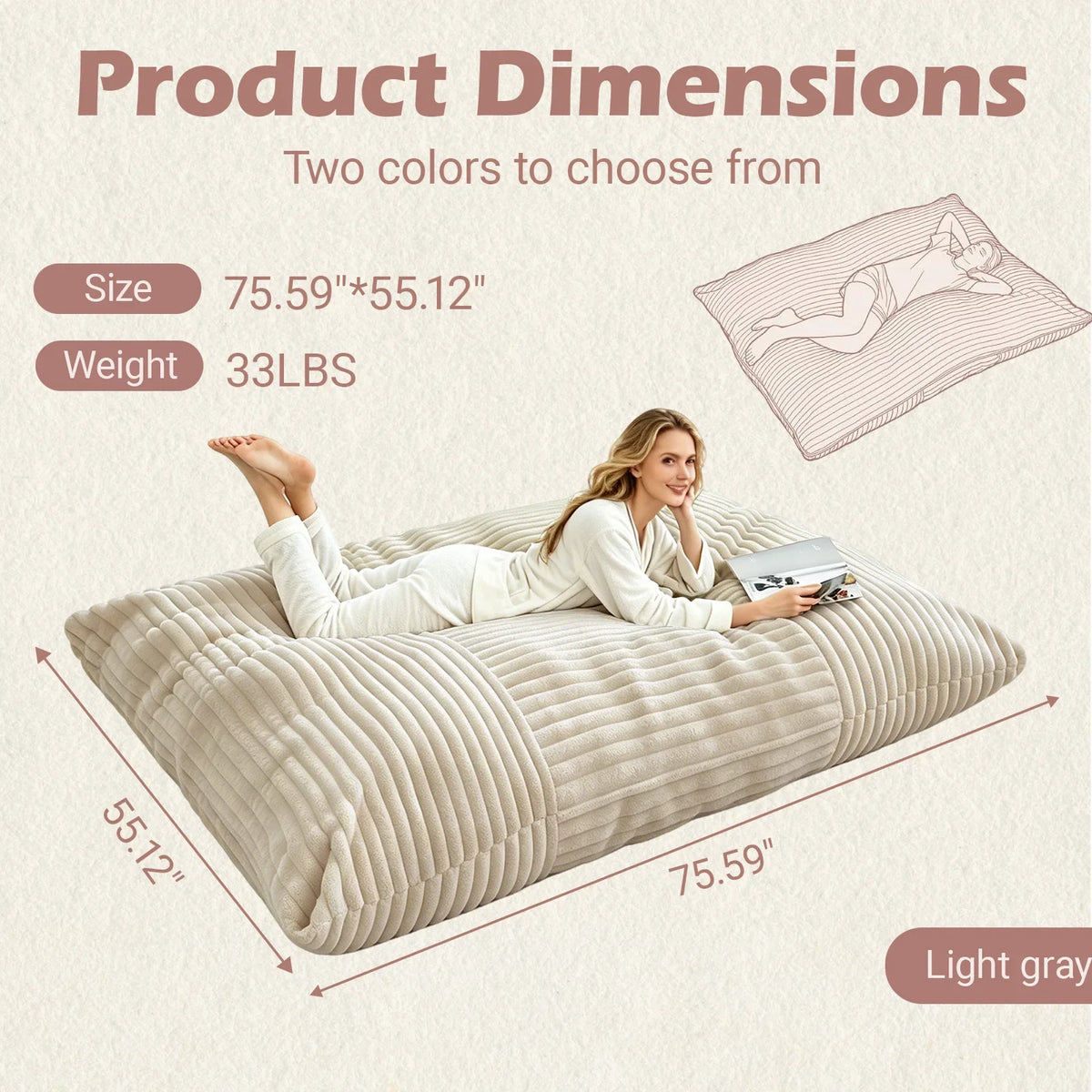 Convertible Bean Bag Chair and Mat, Machine-Washable Cover, Self-Contained Setup for Adults, Living Rooms, Bedrooms and Studies - product view 2