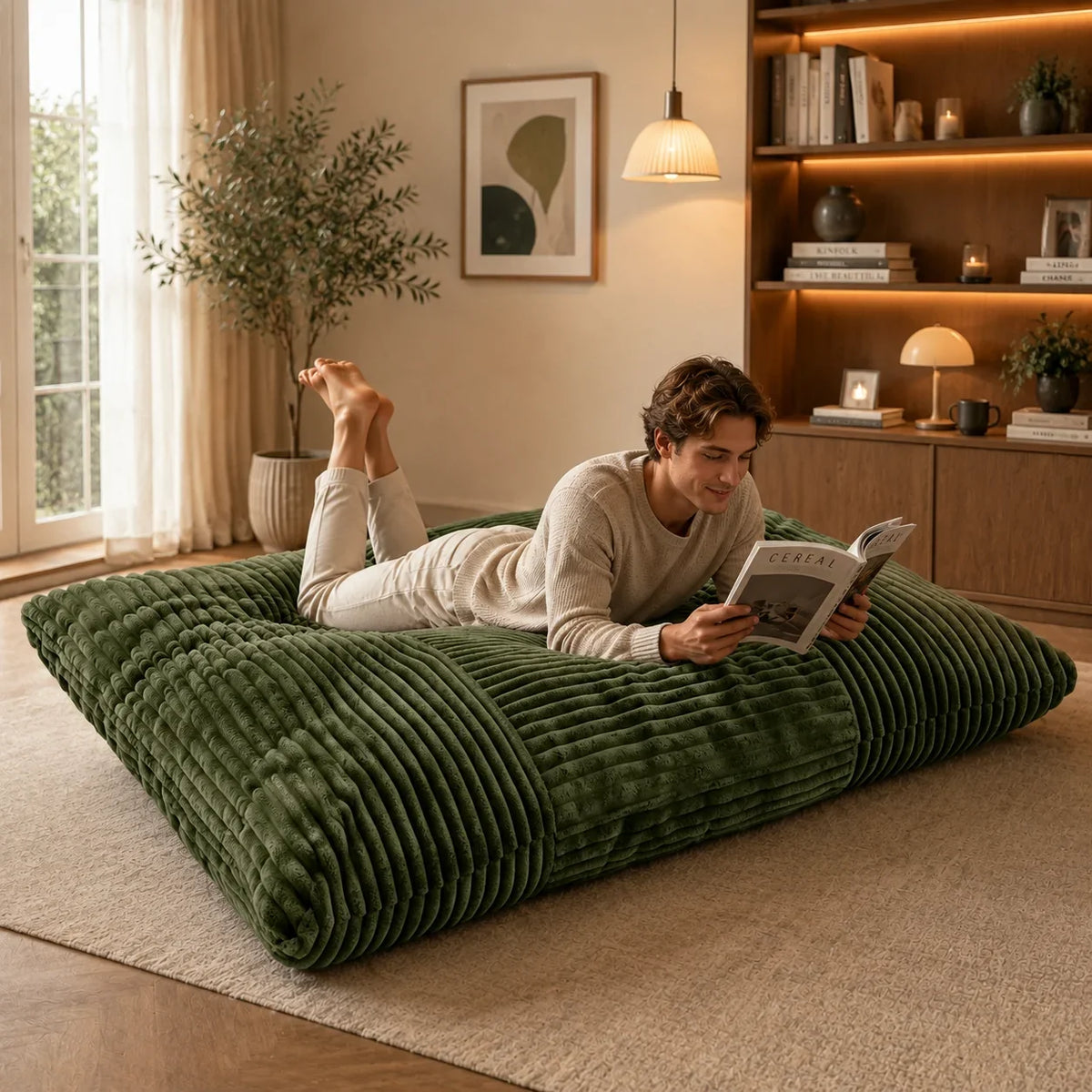 Convertible Bean Bag Chair and Mat, Machine-Washable Cover, Self-Contained Setup for Adults, Living Rooms, Bedrooms and Studies - product view 5