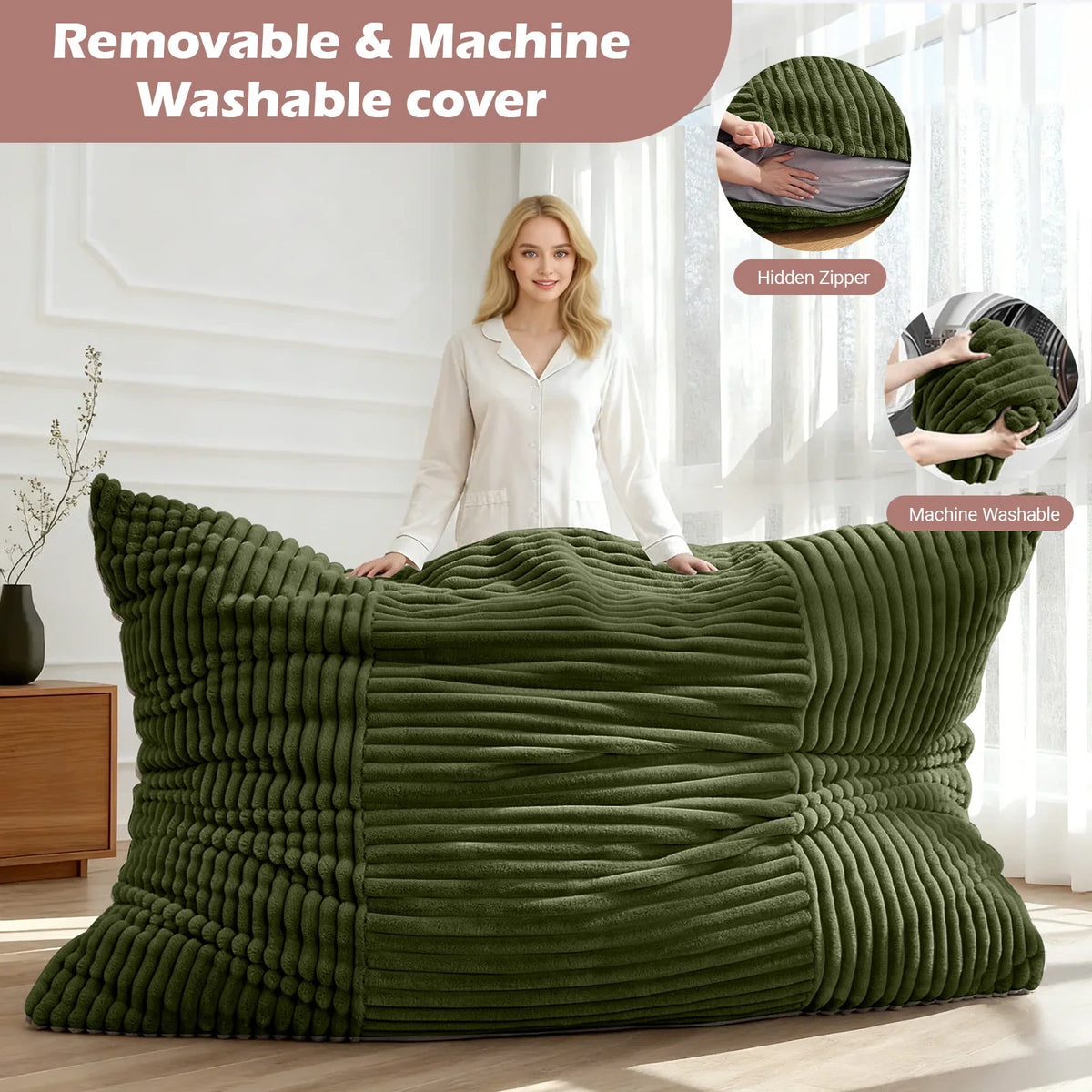 Convertible Bean Bag Chair and Mat, Machine-Washable Cover, Self-Contained Setup for Adults, Living Rooms, Bedrooms and Studies - product view 6