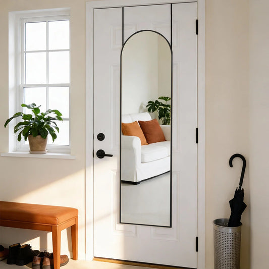 Arched Full-Length Mirror, 47 x 14 Inch Framed Glass, Matte Finish, Wall-Mount Design for Bedroom, Vanity and Entryway - product view 1
