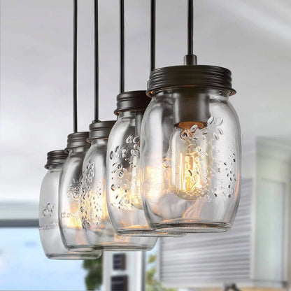 5-Head Glass Pendant Light, Dimmable DC 110V E12 Ceiling Fixture for Kitchen Island, Dining Room and Entryway - product view 2