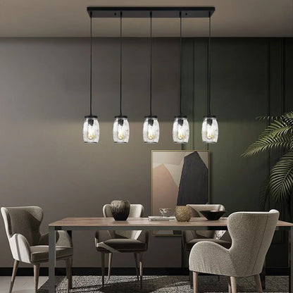 5-Head Glass Pendant Light, Dimmable DC 110V E12 Ceiling Fixture for Kitchen Island, Dining Room and Entryway - product view 4