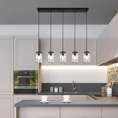 5-Head Glass Pendant Light, Dimmable DC 110V E12 Ceiling Fixture for Kitchen Island, Dining Room and Entryway - product view 6