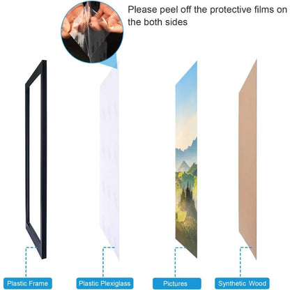 Black Picture Frame, 10 x 17 Inch Plastic Frame with Shatter-Resistant Plexiglass, Turn Buttons and Vertical or Horizontal Hanging - product view 4