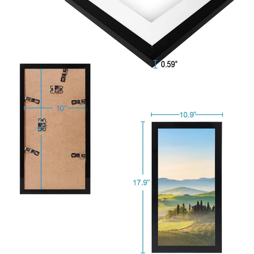 Black Picture Frame, 10 x 17 Inch Plastic Frame with Shatter-Resistant Plexiglass, Turn Buttons and Vertical or Horizontal Hanging - product view 6