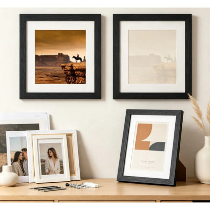 8 × 8 Inch Square Picture Frame, Textured Black Engineered Wood Wall-Mount Frame with HD Clear Protective Cover - product view 1