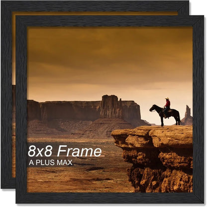 8 × 8 Inch Square Picture Frame, Textured Black Engineered Wood Wall-Mount Frame with HD Clear Protective Cover - product view 2